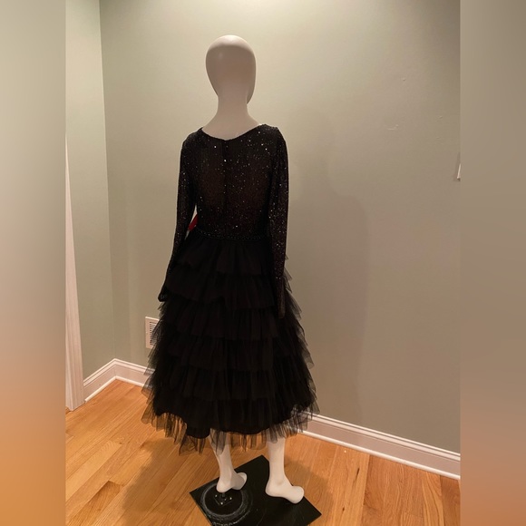 Ieena for Mac Duggal Sequin Bodice Long-Sleeve Ruffle Tiered Midi dress - Picture 4 of 13